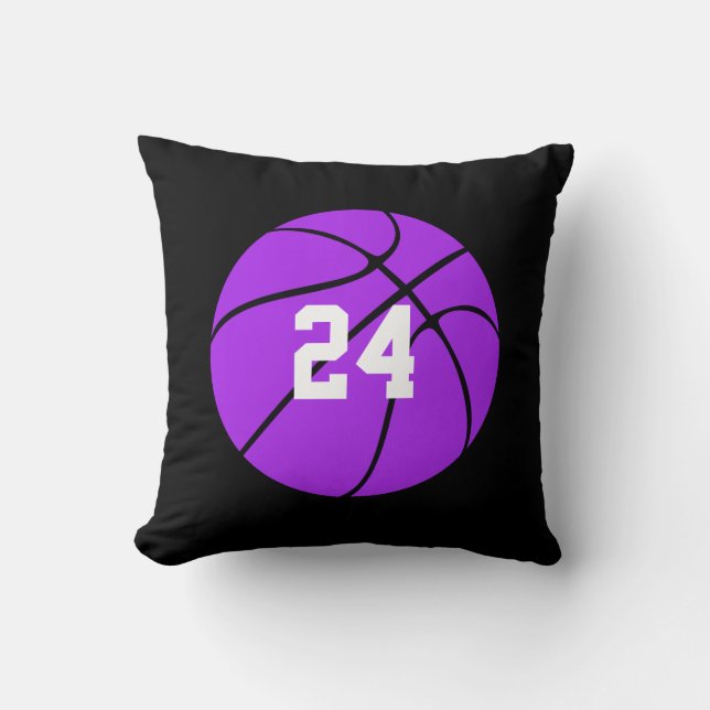 Purple Basketball Custom Player Name Throw Pillow (Front)
