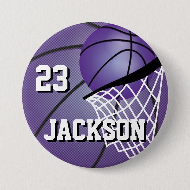 Purple Basketball Design | Personalise 7.5 Cm Round Badge (Front)