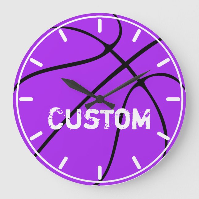 Purple Basketball Home Décor Custom Team Name Large Clock (Front)