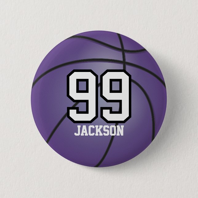 Purple Basketball | Personalise  6 Cm Round Badge (Front)