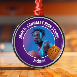 Purple Basketball Player Photo Christmas Metal Ornament