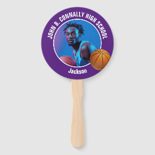 Purple Basketball Player Photo High School Spirit Hand Fan