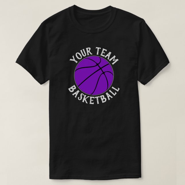 Purple Basketball Team Player Name & Jersey Number T-Shirt (Design Front)