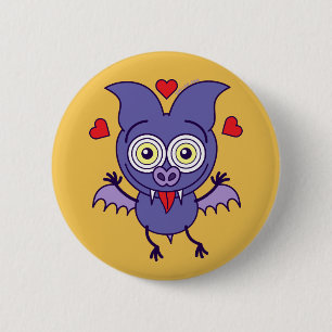 Purple bat feeling madly in love 6 cm round badge