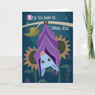 Purple Bat in Sunflower Field Greeting Card