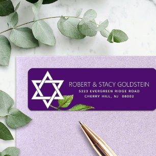 Purple Bat Mitzvah Star of David Return Address Label