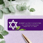 Purple Bat Mitzvah Star of David Return Address Return Address Label<br><div class="desc">Be proud, rejoice and showcase this milestone of your favourite Bat Mitzvah with this sophisticated, personalised return address label! A white Star of David, watercolor leaf, and modern san serif type overlay a dark plum purple background. Personalise the custom text with your name and address. Guaranteed to add stylish fun...</div>