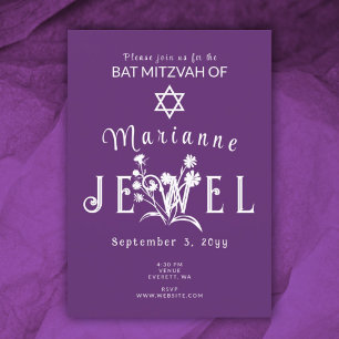 Purple Bat Mitzvah Wild Flower Letters Invitation