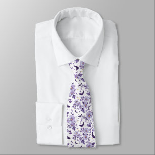 Purple Bats and Flowers Halloween Neck Tie