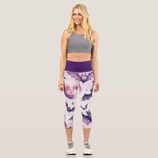 Purple Bats Capri Leggings (Front)