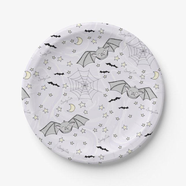 Purple Batty, Stars & Moons Spooky Cute Paper Plate (Front)