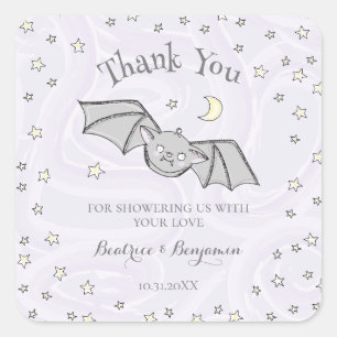 Purple Batty, Stars & Moons Spooky Cute Thank You Square Sticker