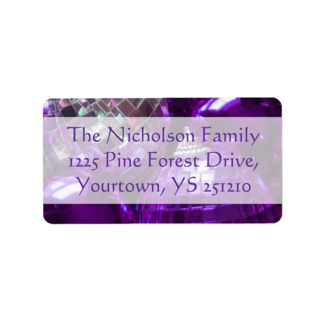 Purple Baubles address label purple text (Front)