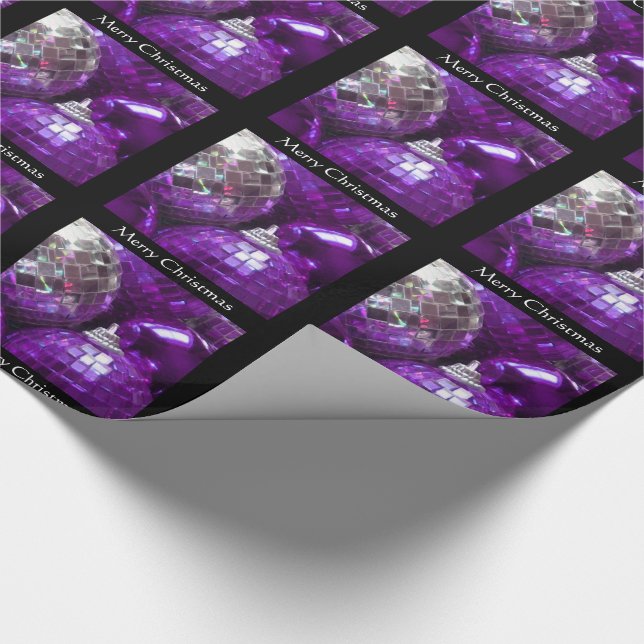 Purple Baubles Merry Christmas black Wrapping Paper (Corner)