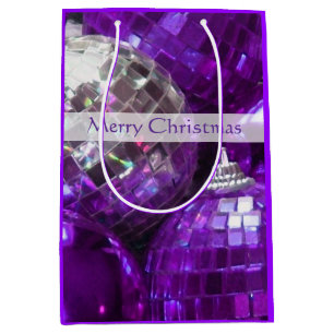 Purple Baubles Merry Christmas gift bag medium