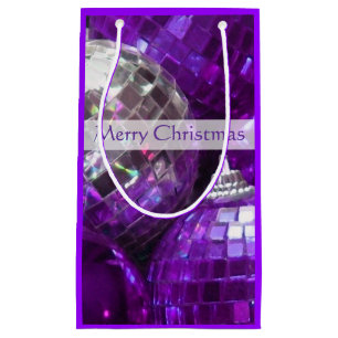 Purple Baubles Merry Christmas gift bag small