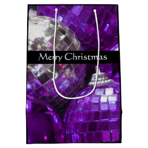 Purple Baubles Merry Christmas medium black Gift Bag