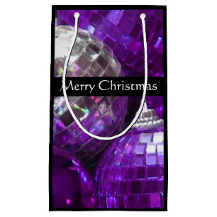 Purple Baubles Merry Christmas small black Gift Bag