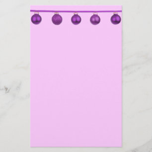 Purple Baubles on a Ribbon Christmas Stationary Stationery