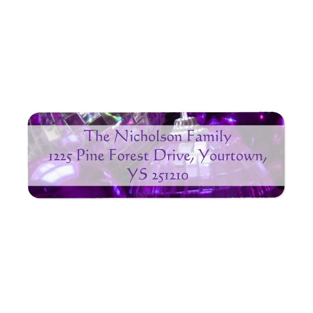 Purple Baubles return address purple text Label (Front)