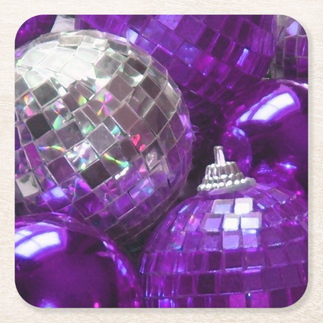 Purple Baubles square coaster (Front)