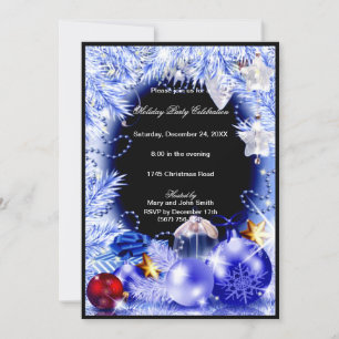 Purple Baubles Stars Christmas Party Invitation