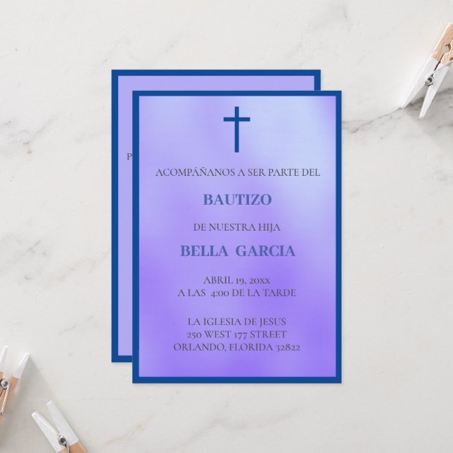  Purple Bautizo Invitación/Baptism Invitation  (Front/Back In Situ)