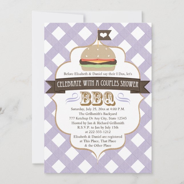 Purple BBQ Couples Wedding Shower Invitations (Front)