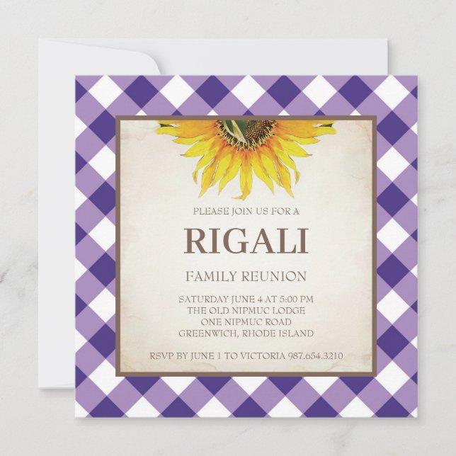 Purple BBQ Invitation Gingham Print (Front)