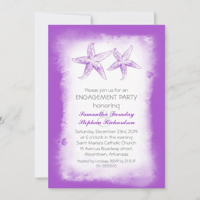 purple beach engagement party invitations (Front)