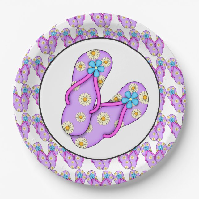 Purple Beach flip flop party paper plate (Front)