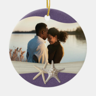 Purple Beach Starfish Photo Ceramic Tree Decoration