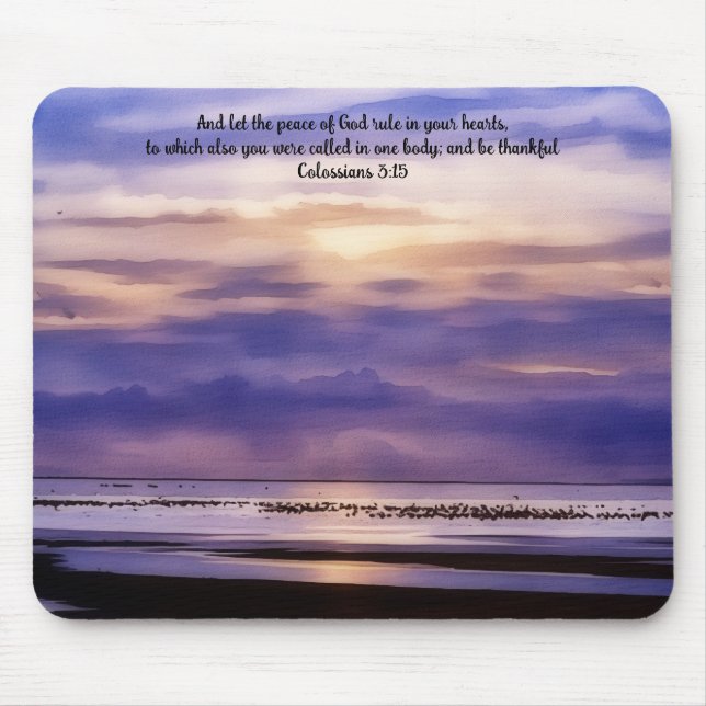 Purple Beach Sunset Art Bible Verse Mouse Pad (Front)