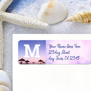 Purple beach sunset photo monogram modern address return address label