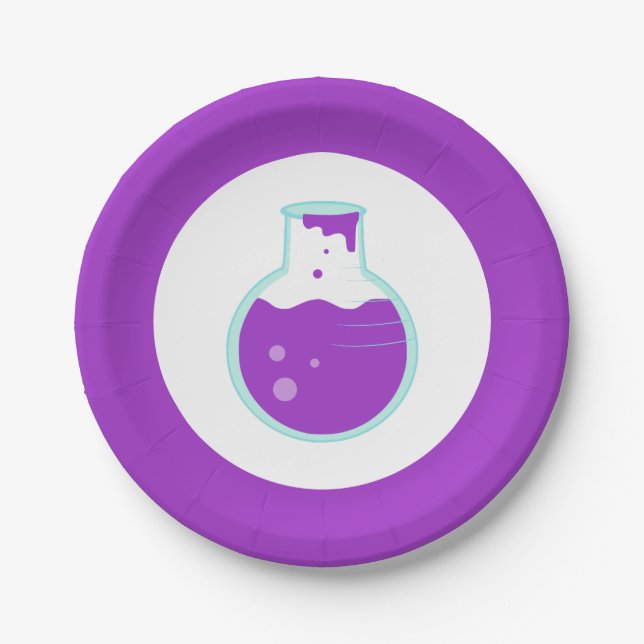 Purple Beaker Science Party Paper Plate (Front)