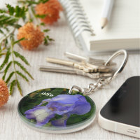 Purple Bearded Iris Floral Monogram Acrylic Keycha