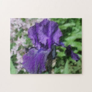 Purple Bearded Iris Flower Art Photo Painting Jigsaw Puzzle