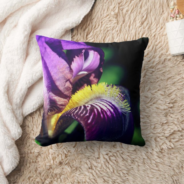 Purple Bearded Iris Flower Petal Close Up  Cushion (Blanket)