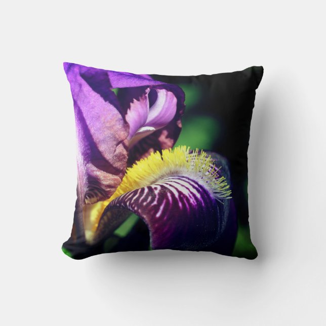Purple Bearded Iris Flower Petal Close Up  Cushion (Front)