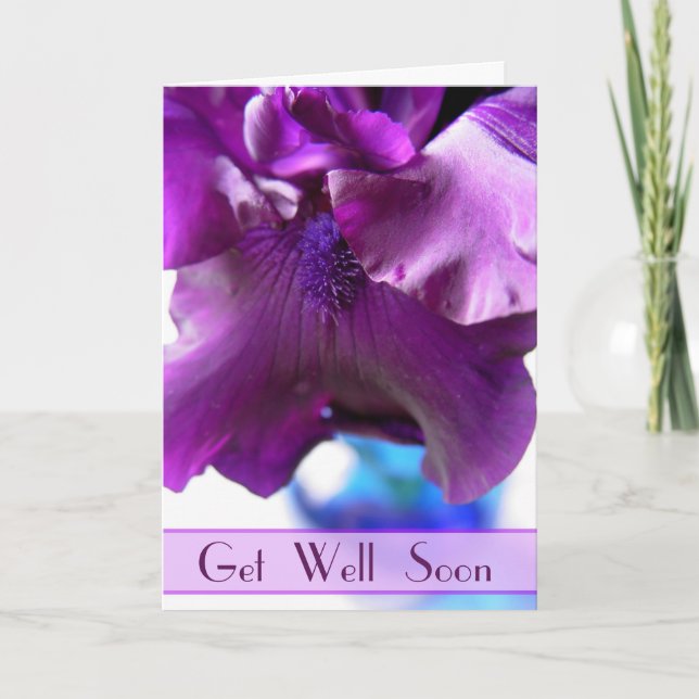 Purple Bearded Iris Get Well Soon Card (Front)
