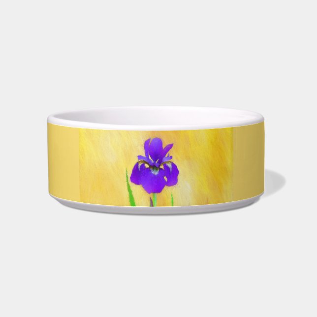 Purple Bearded Iris Painting - Cute Original Dog A Bowl (Right)