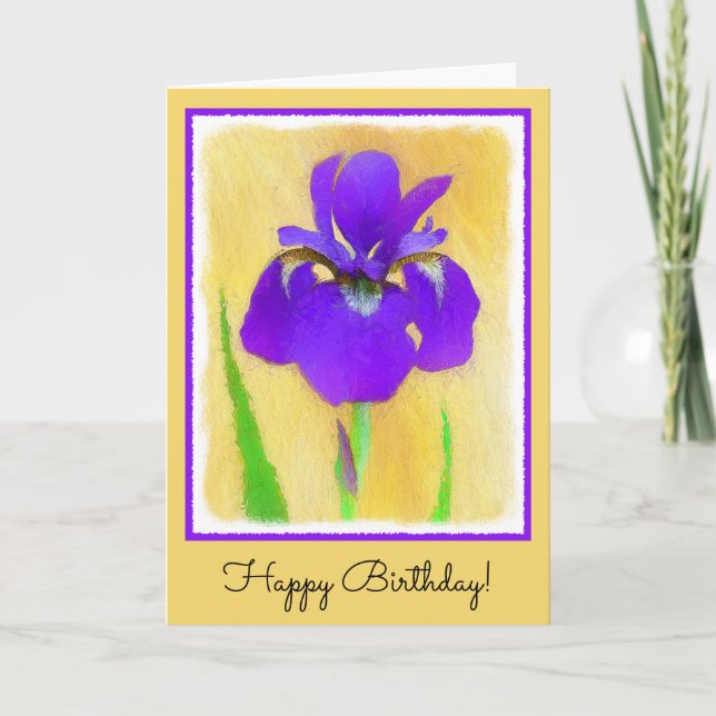 Purple Bearded Iris Painting - Cute Original Dog A Card (Front)