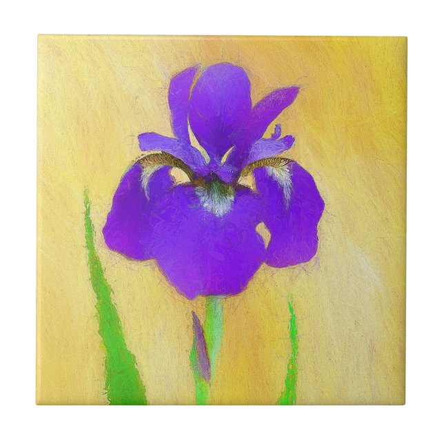 Purple Bearded Iris Painting - Cute Original Dog A Ceramic Tile (Front)