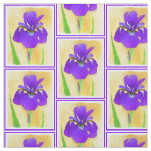 Purple Bearded Iris Painting - Cute Original Dog A Fabric