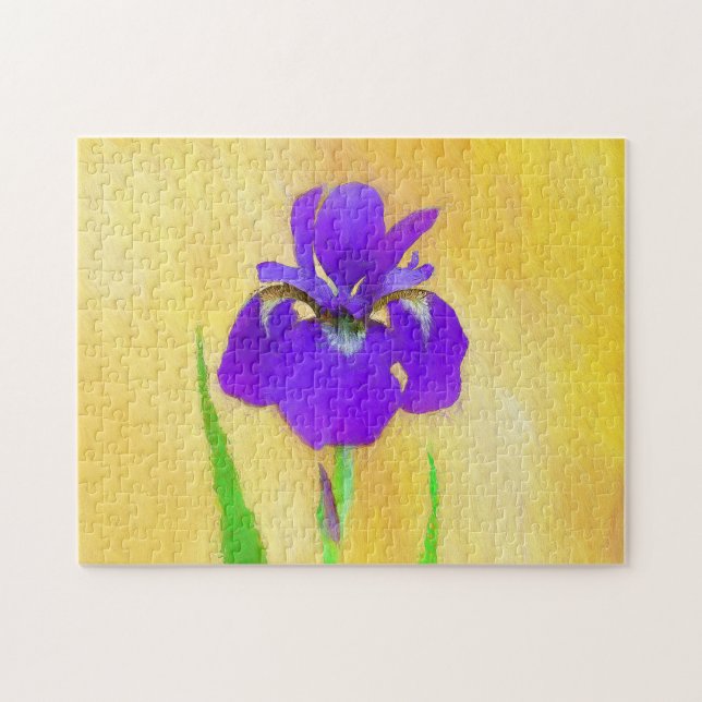 Purple Bearded Iris Painting - Cute Original Dog A Jigsaw Puzzle (Horizontal)