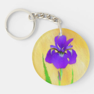 Purple Bearded Iris Painting - Cute Original Dog A Key Ring