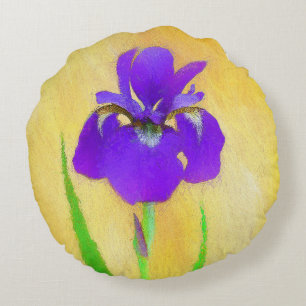 Purple Bearded Iris Painting - Cute Original Dog A Round Cushion