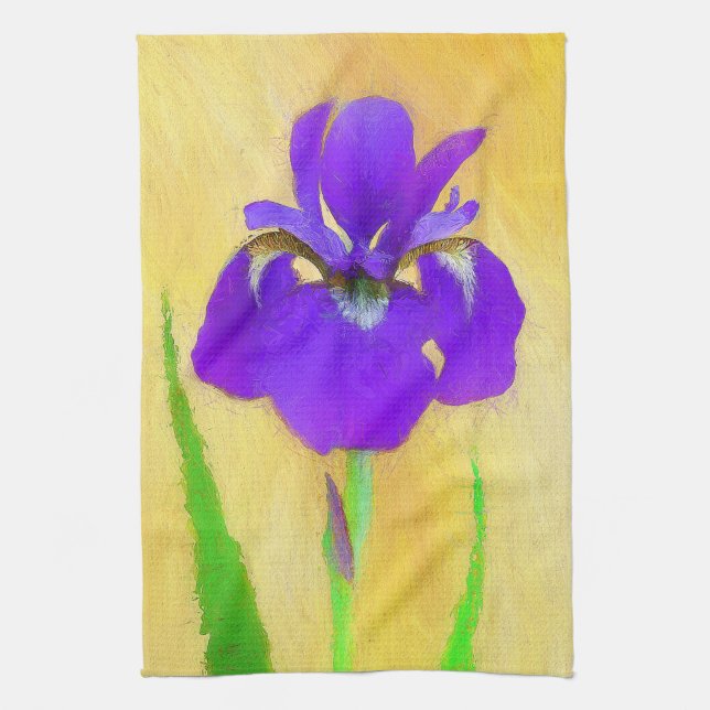 Purple Bearded Iris Painting - Cute Original Dog A Tea Towel (Vertical)