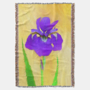 Purple Bearded Iris Painting - Cute Original Dog A Throw Blanket