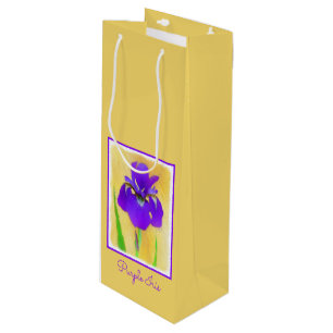 Purple Bearded Iris Painting - Cute Original Dog A Wine Gift Bag
